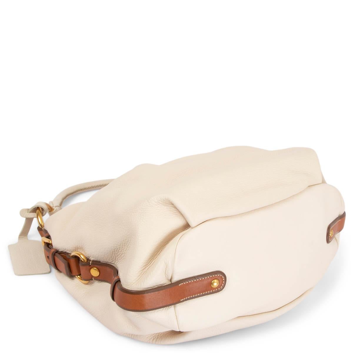 PRADA ivory leather DEERKSIN Hobo Bag Vietello Daino In Excellent Condition For Sale In Zürich, CH