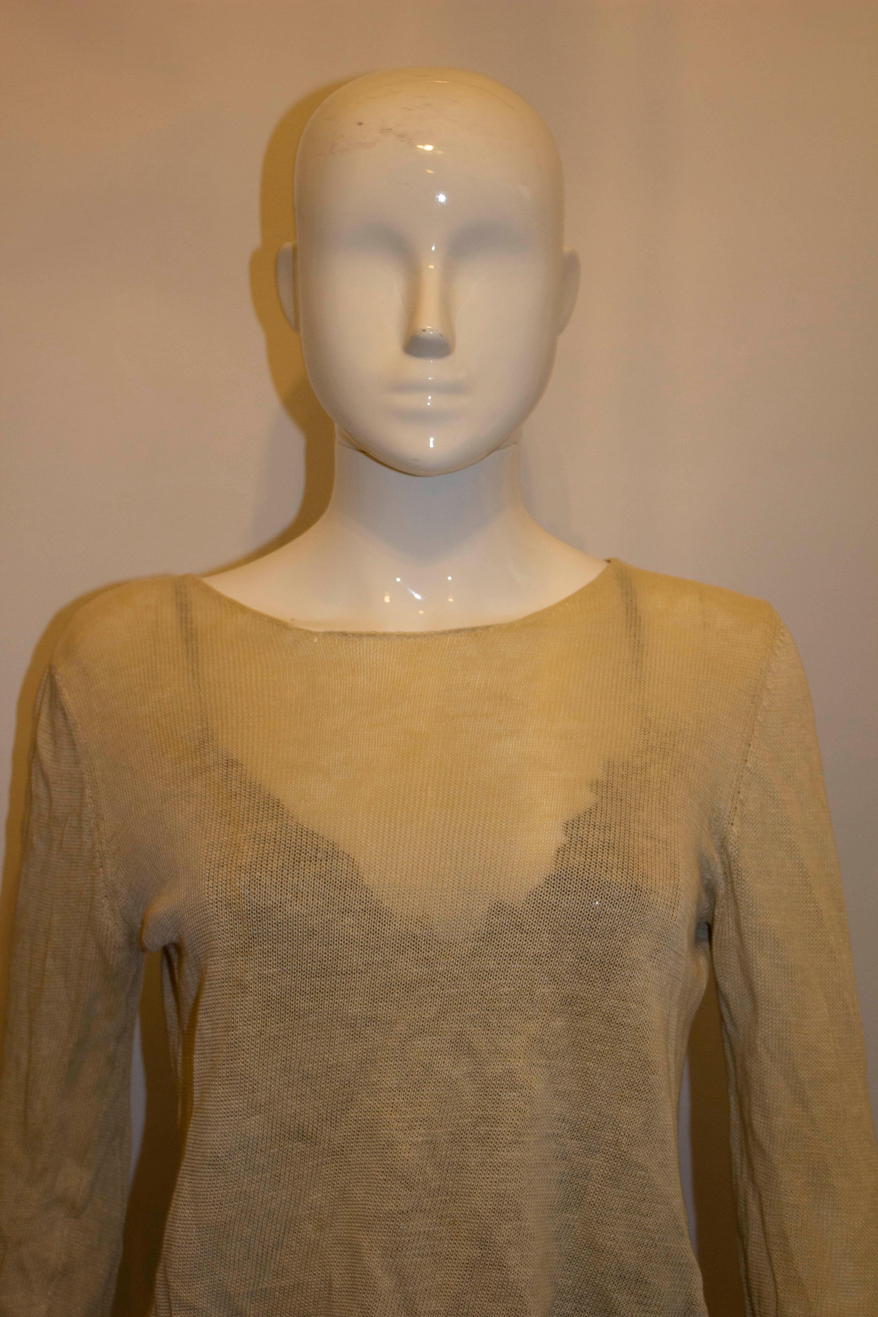 Brown Prada Ivory Linen Knit Top For Sale