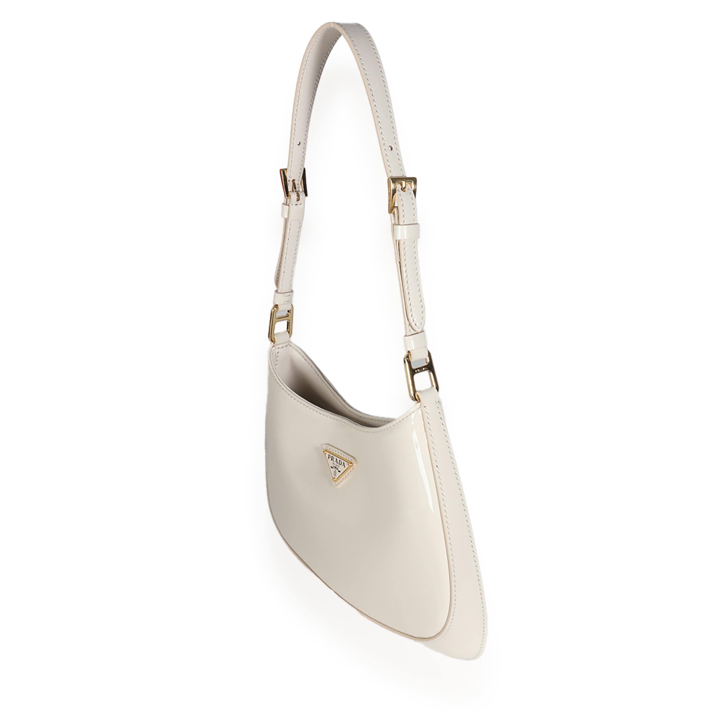 Prada Ivory Patent Cleo Bag In Excellent Condition For Sale In New York, NY