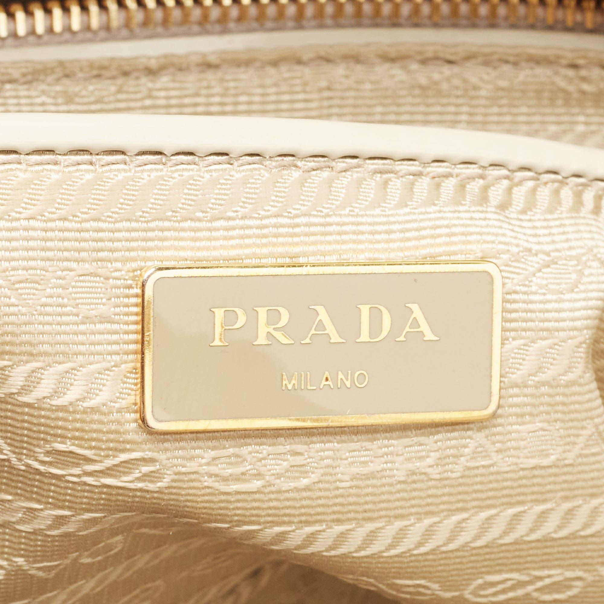 Women's Prada Ivory Patent Leather Parabole Tote