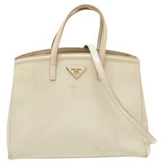 Prada Ivory Patent Leather Parabole Tote