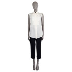 PRADA ivory silk 2016 BIB FRONT SLEEVELESS CREPE Blouse Shirt S