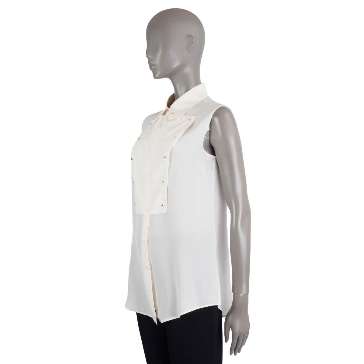 PRADA ivory silk 2016 BIB FRONT SLEEVELESS CREPE Blouse Shirt S In Excellent Condition For Sale In Zürich, CH