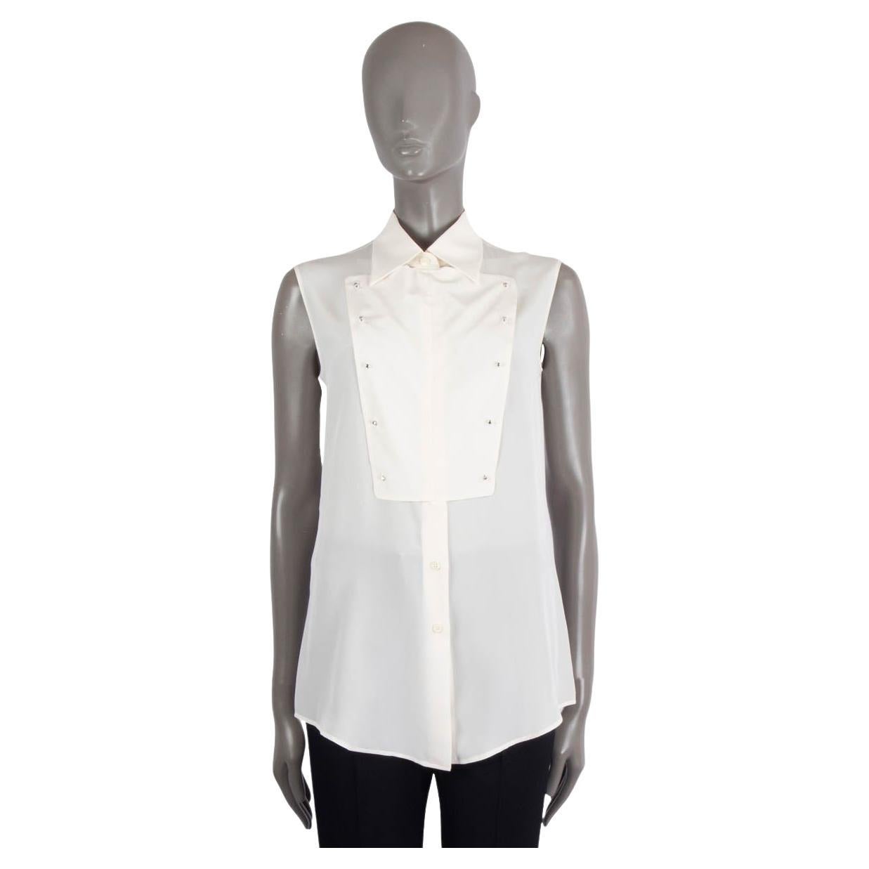 PRADA ivory silk 2016 BIB FRONT SLEEVELESS CREPE Blouse Shirt S For Sale