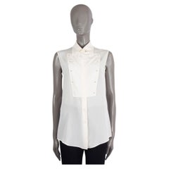 PRADA ivoire soie 2016 BIB FRONT SLEEVELESS CREPE Blouse Shirt S
