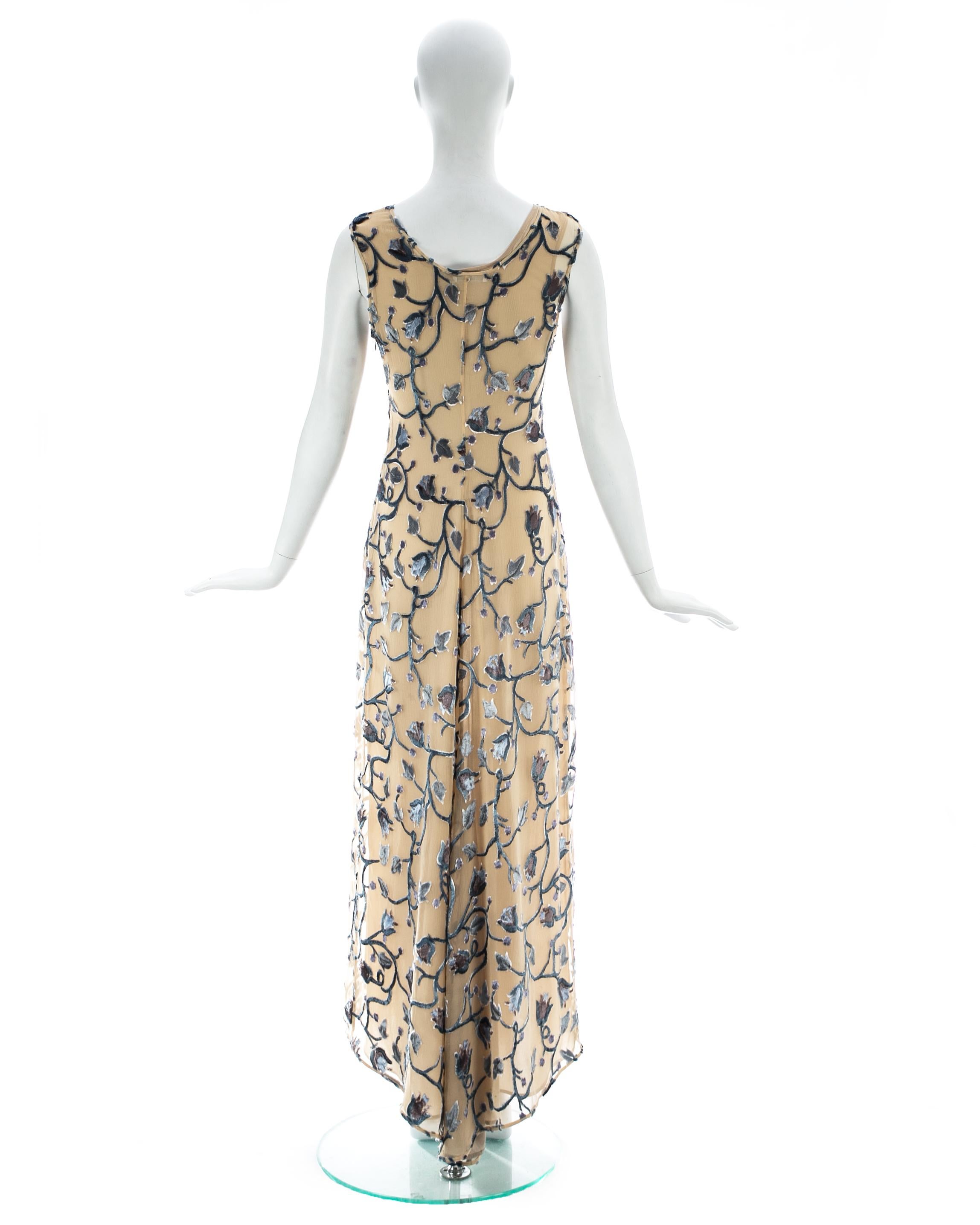 Prada ivory silk devoré floral maxi dress with train and slip dress, ss 1997 2