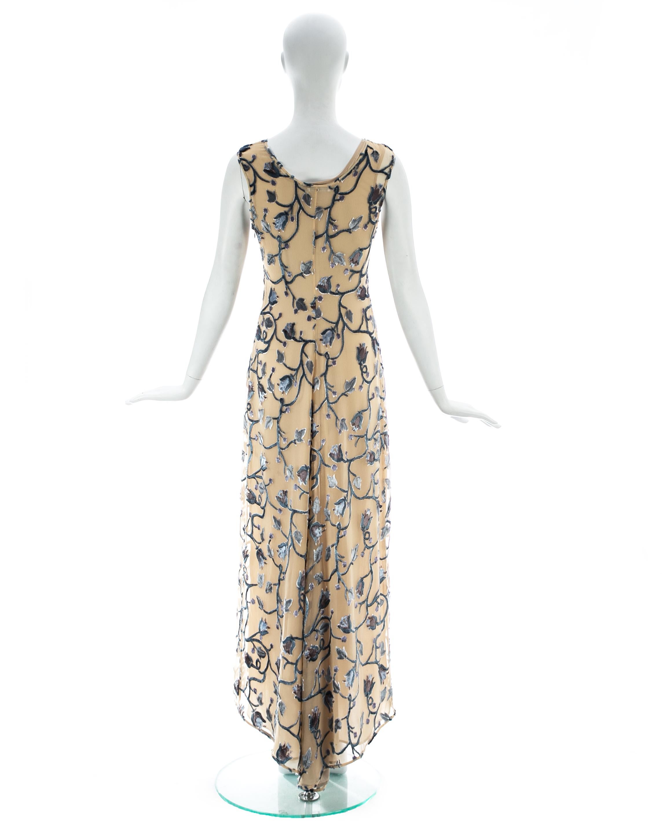 Robe longue à fleurs en soie dévorée ivoire avec traîne et slip Prada:: ss 1997 4