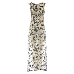 Retro Prada ivory silk devoré floral maxi dress with train and slip dress, ss 1997
