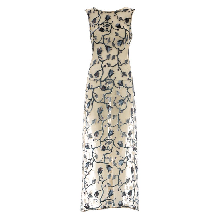 Prada ivory silk devoré floral maxi dress with train and slip dress, ss ...