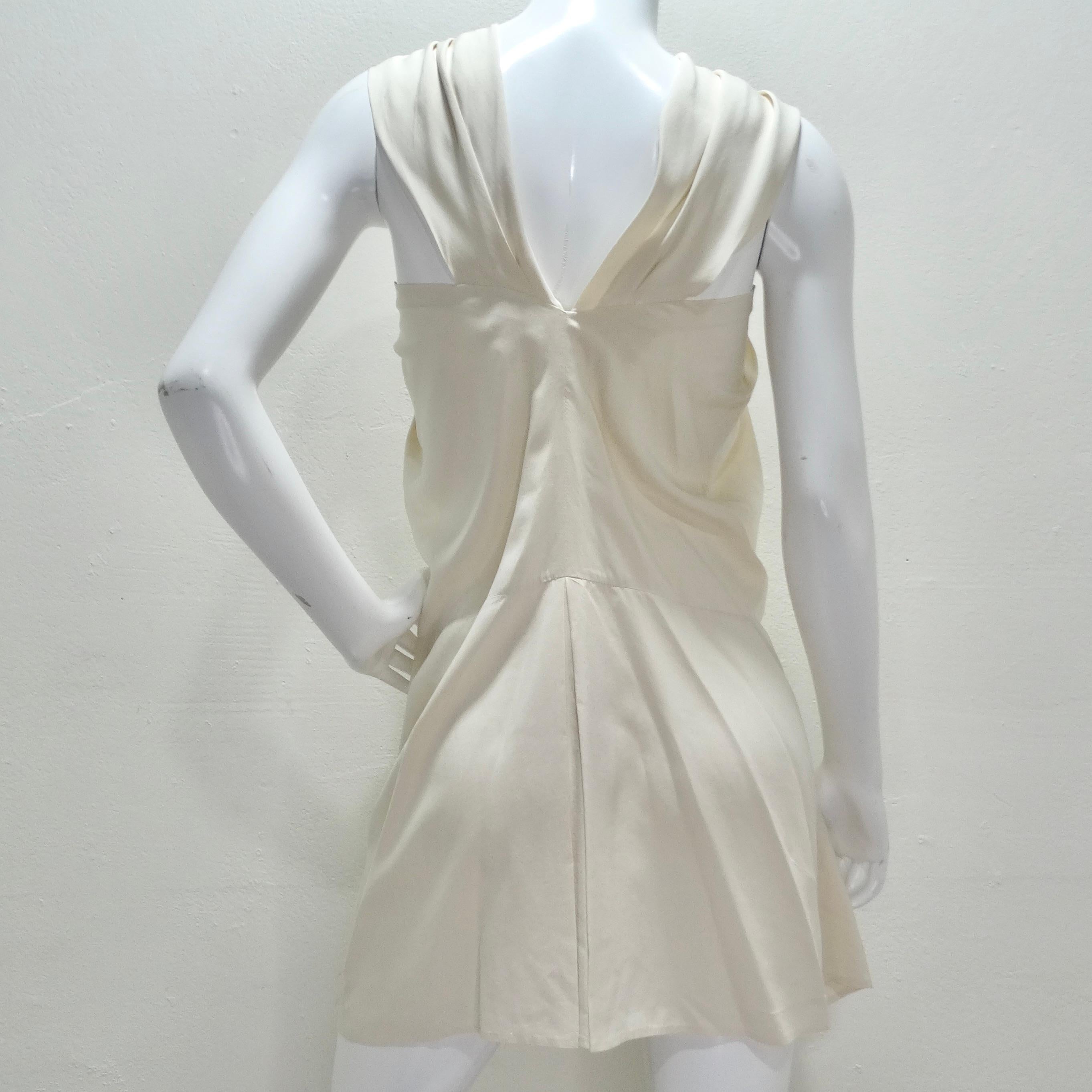 Prada Ivory Silk Pleated Knot Mini Dress For Sale 1