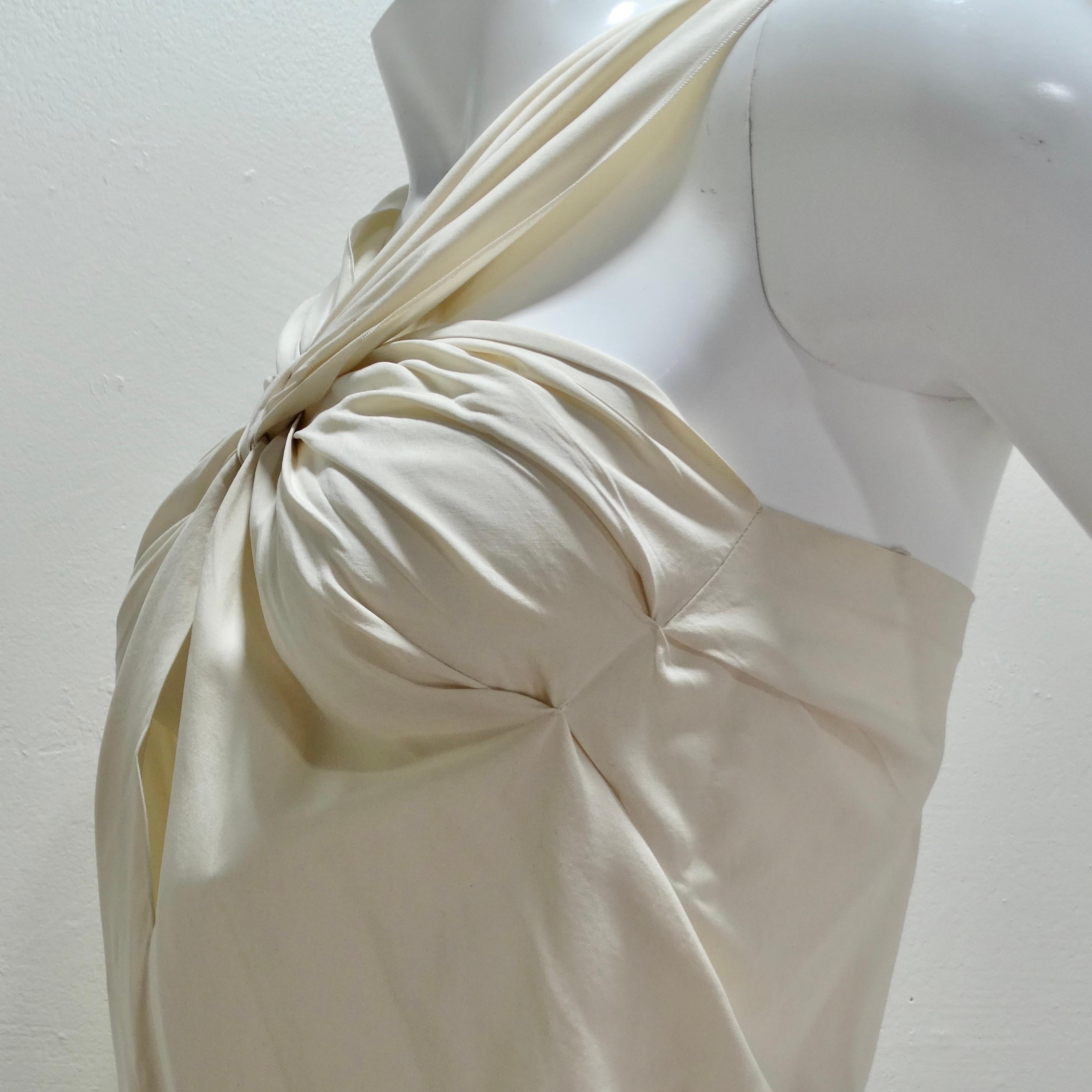 Prada Ivory Silk Pleated Knot Mini Dress For Sale 2