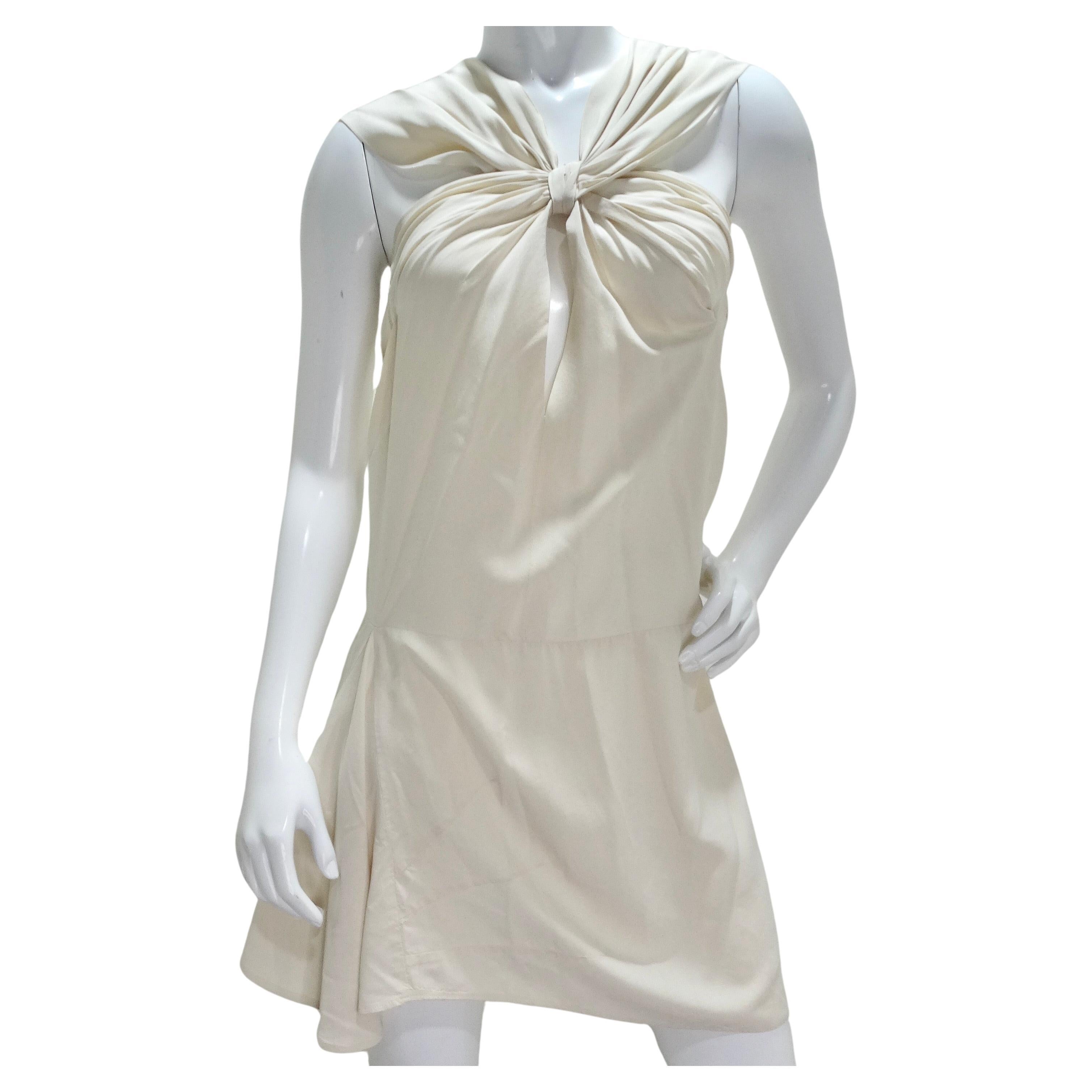 Prada Ivory Silk Pleated Knot Mini Dress For Sale