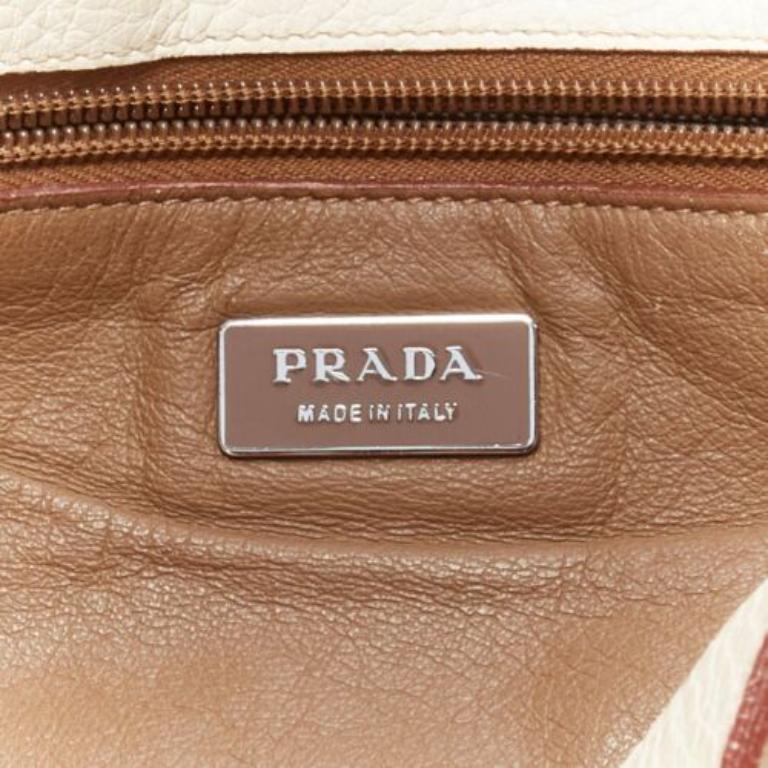 PRADA ivory white grained leather silver triangle logo buckle strap tote bag For Sale 6