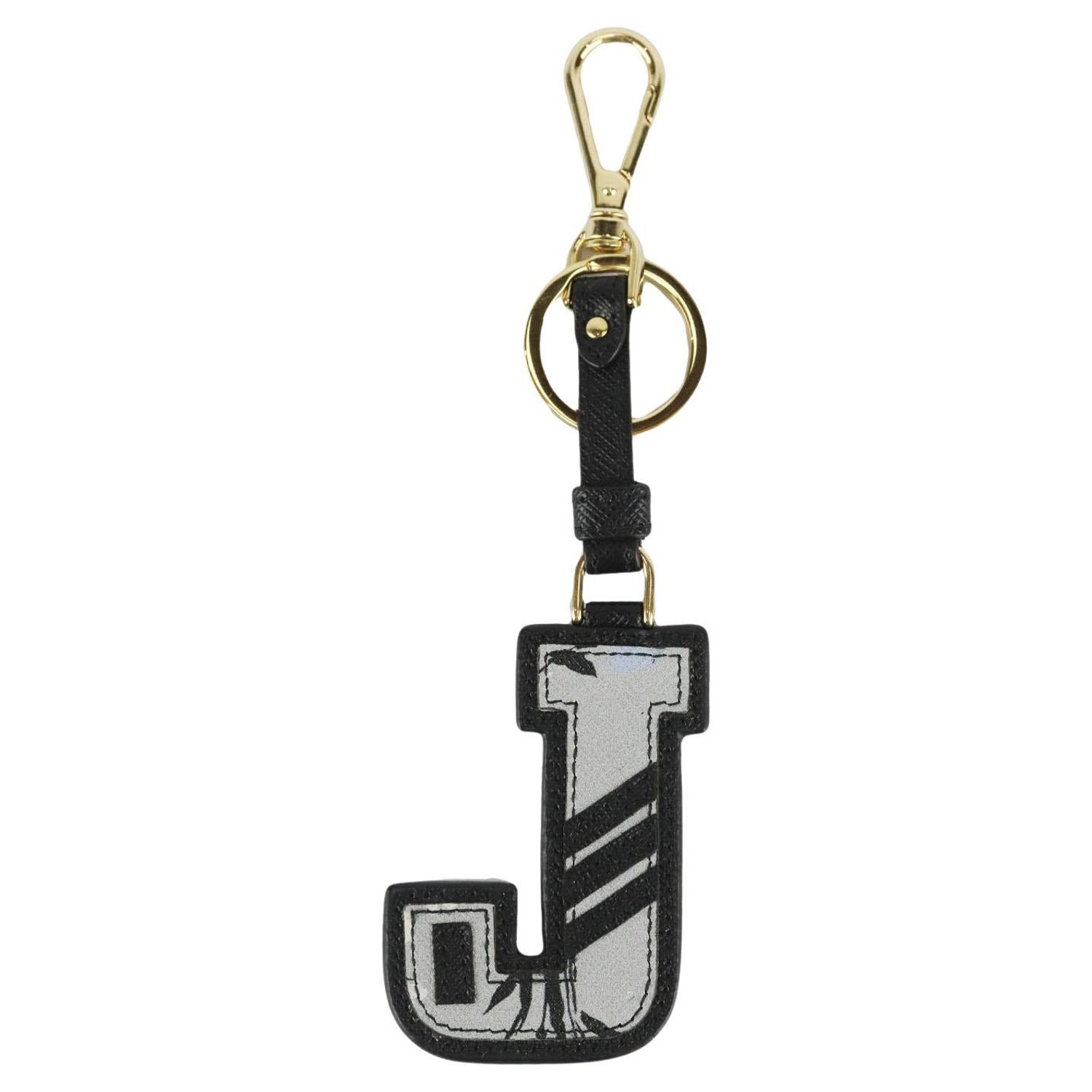 Prada 'J' Initial Printed Textured Leather Bag Charm For Sale at 1stDibs