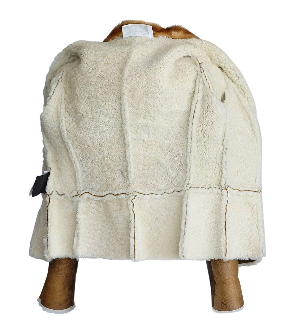 Prada Jacket Distressed Shearling Mink Trim and Jeweled Collar 40 / 6 For Sale 6