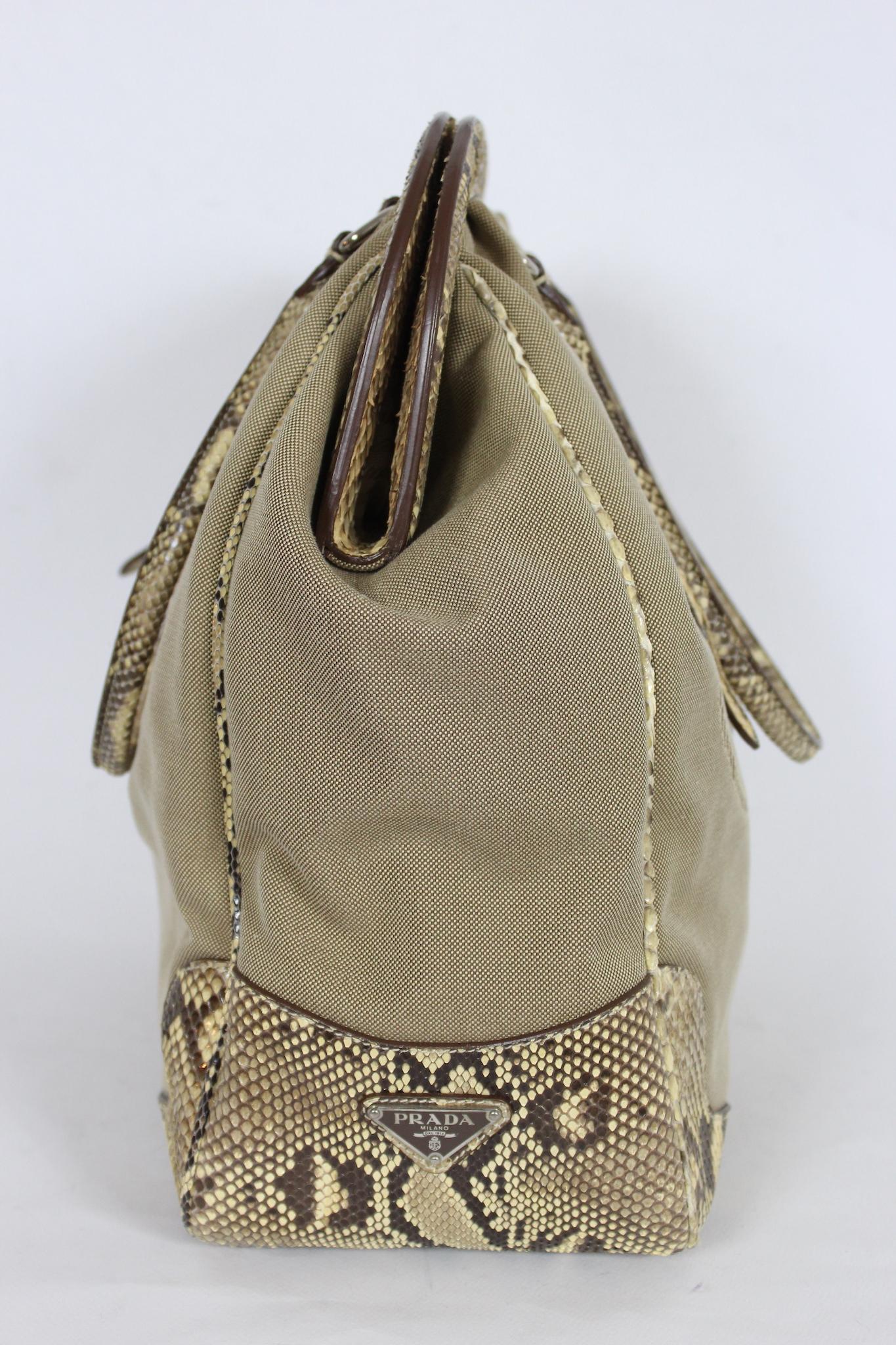 Prada Jacquard Beige Leather Canvas Tote Bag In Excellent Condition In Brindisi, Bt