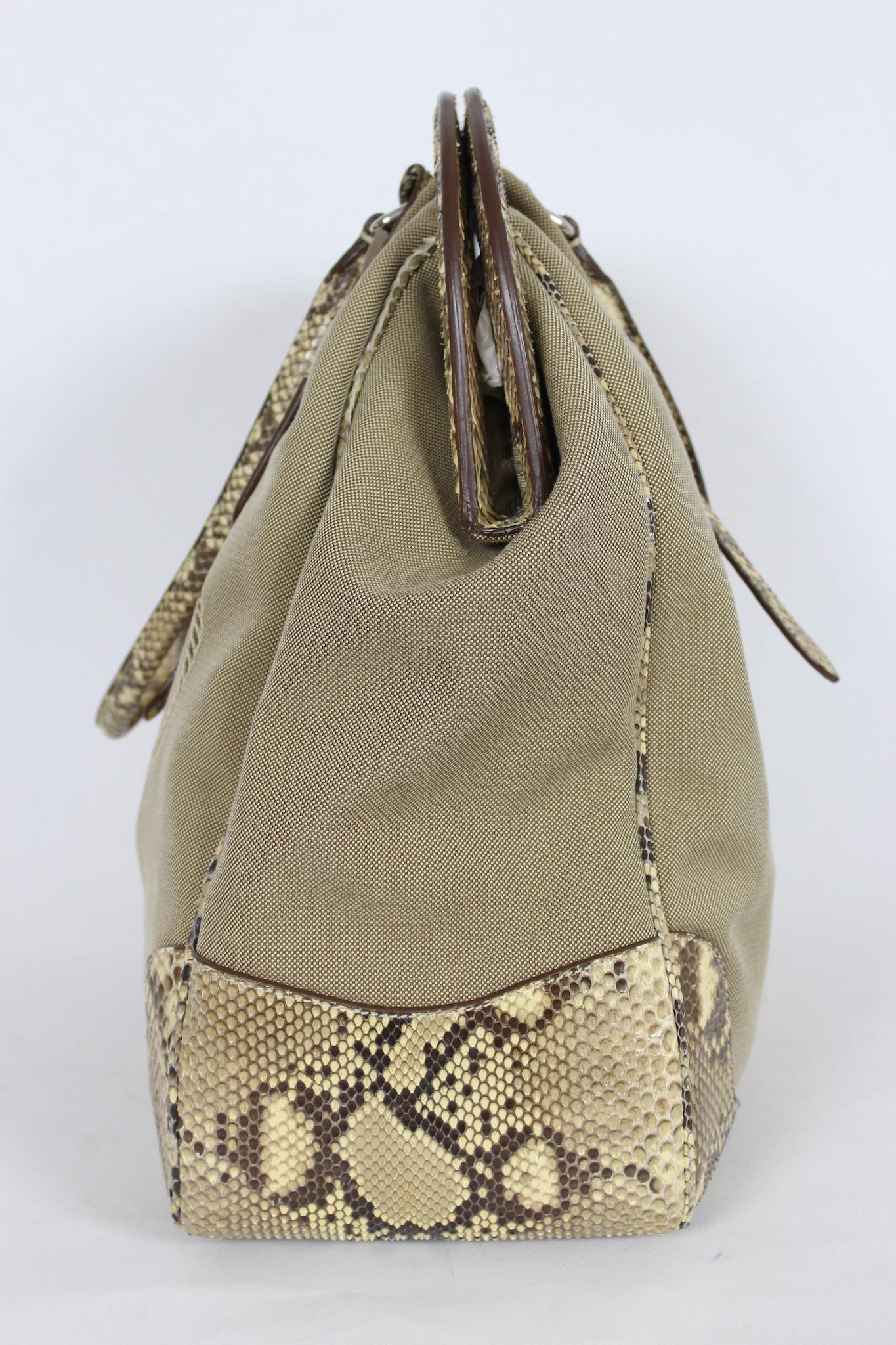 Women's Prada Jacquard Beige Leather Canvas Tote Bag