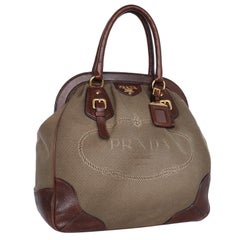 Prada Jacquard Milano Canvas Leather Shoulder Bag Brown
