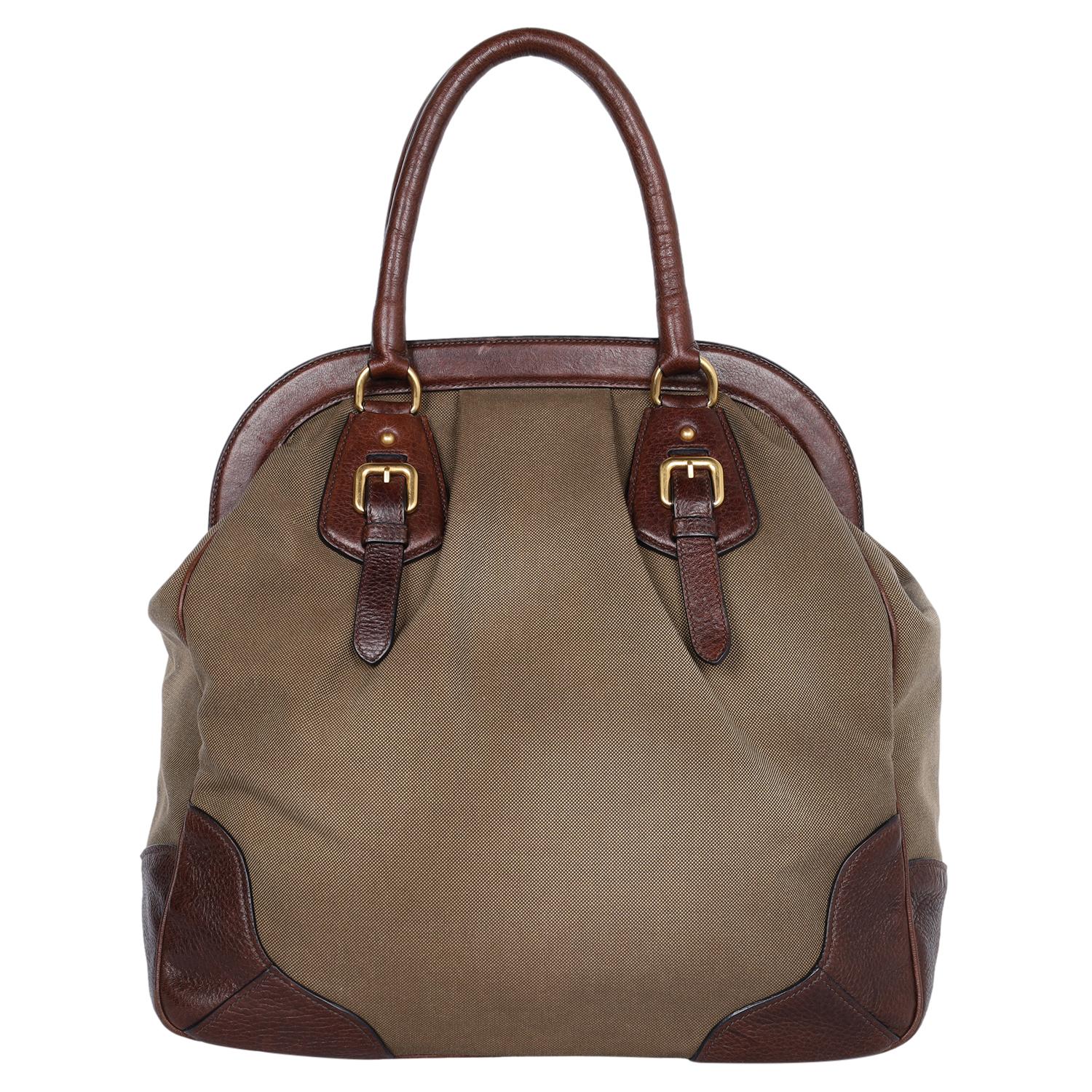 Prada Jacquard Milano Canvas Leather Shoulder Bag Brown 1