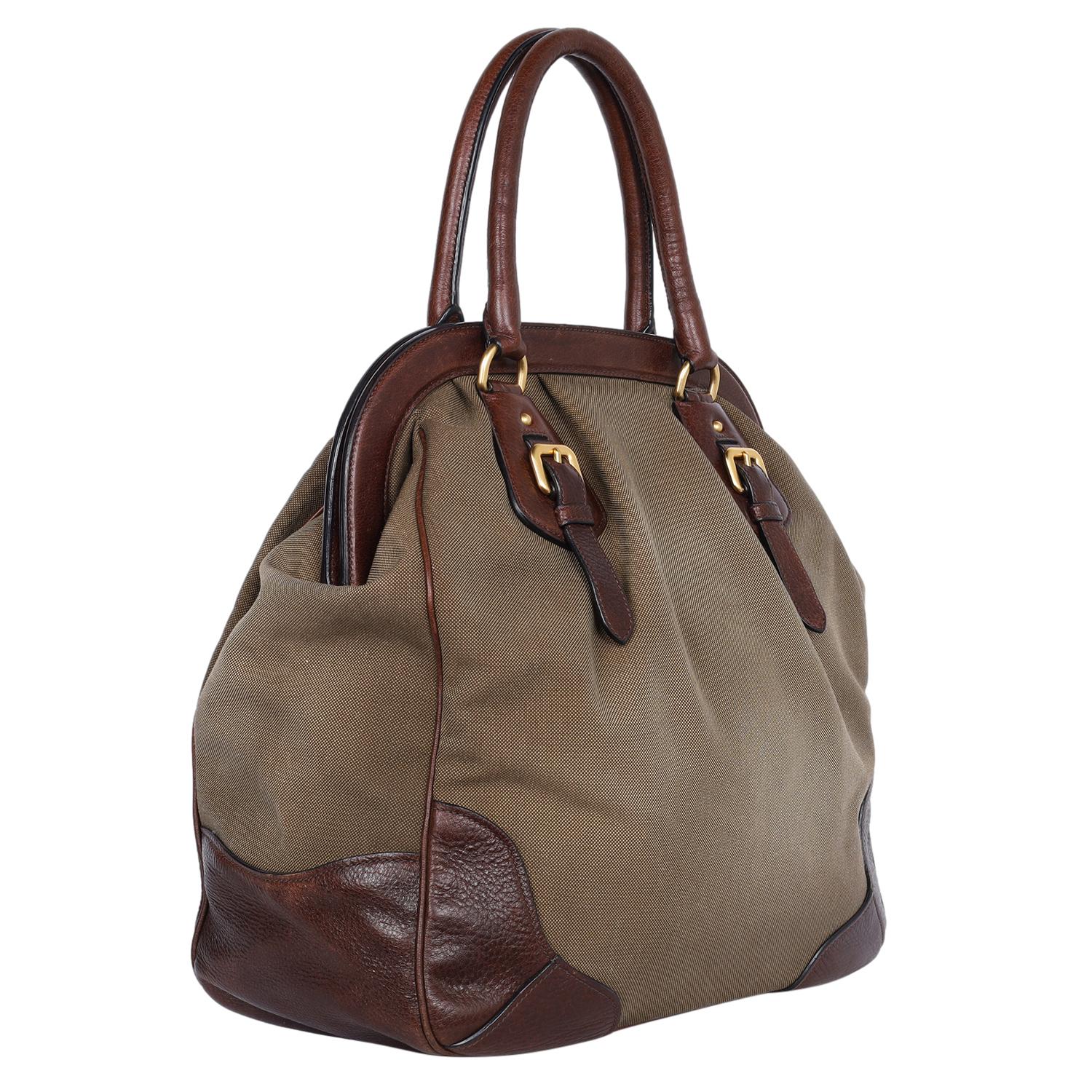 Prada Jacquard Milano Canvas Leather Shoulder Bag Brown 2