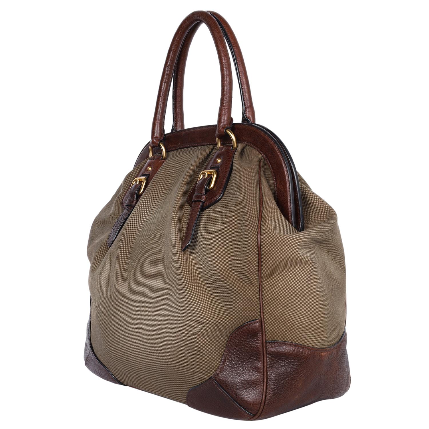 Prada Jacquard Milano Canvas Leather Shoulder Bag Brown 3