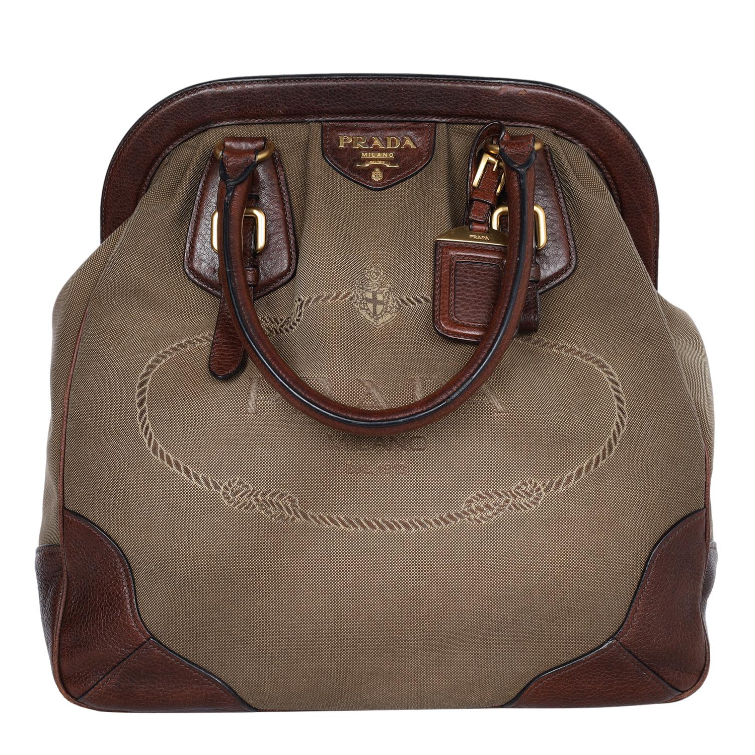 Prada Jacquard Milano Canvas Leather Shoulder Bag Brown 4