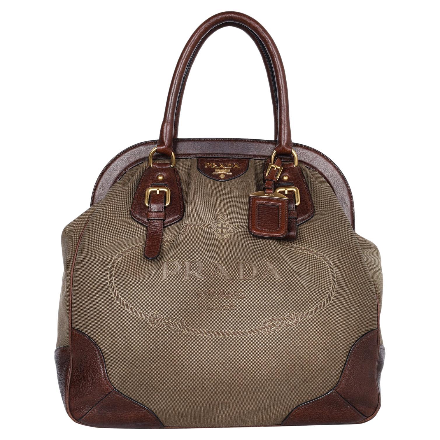 Prada Jacquard Milano Canvas Leather Shoulder Bag Brown