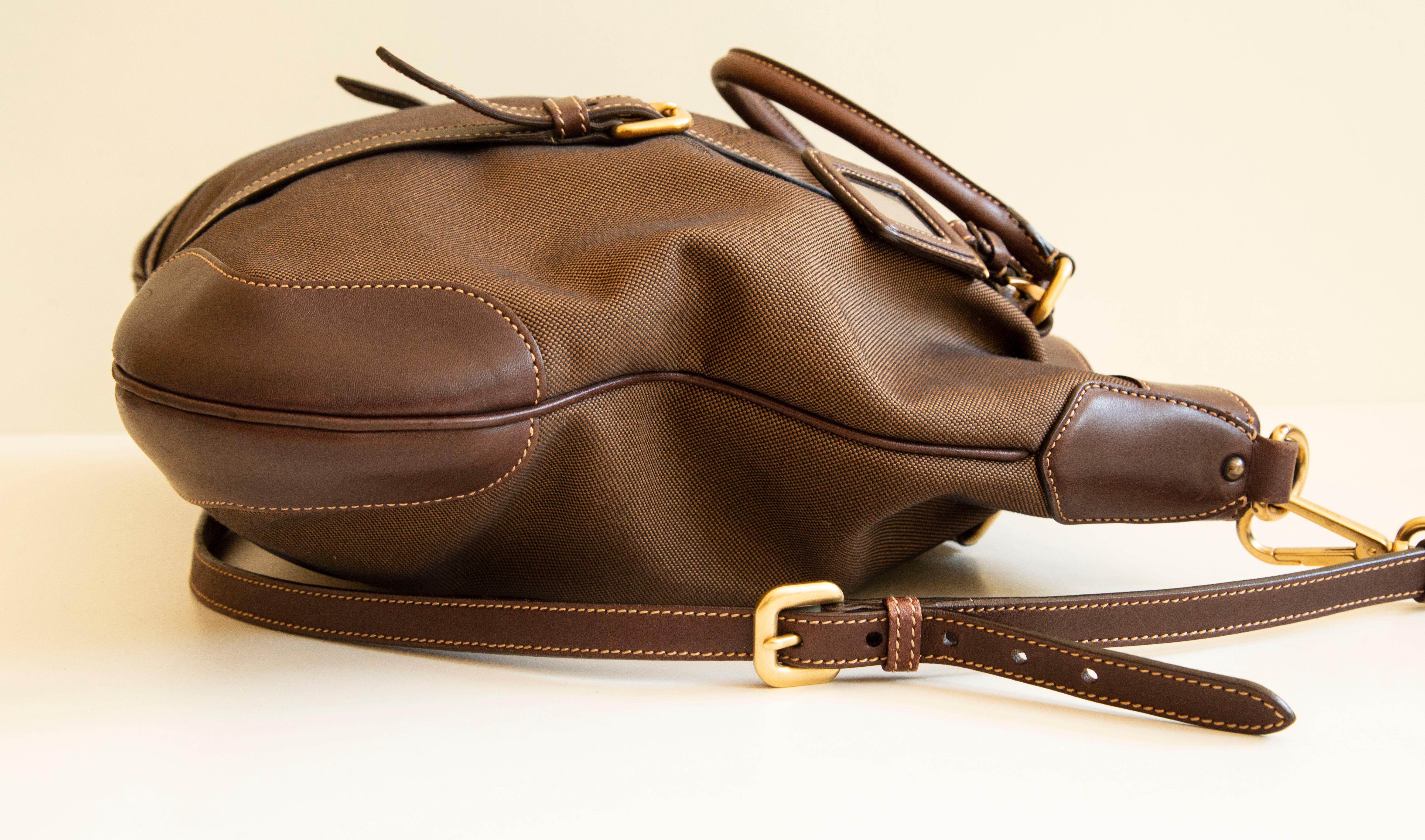 Prada Jacquard Two-Way Bag in Brown For Sale 1