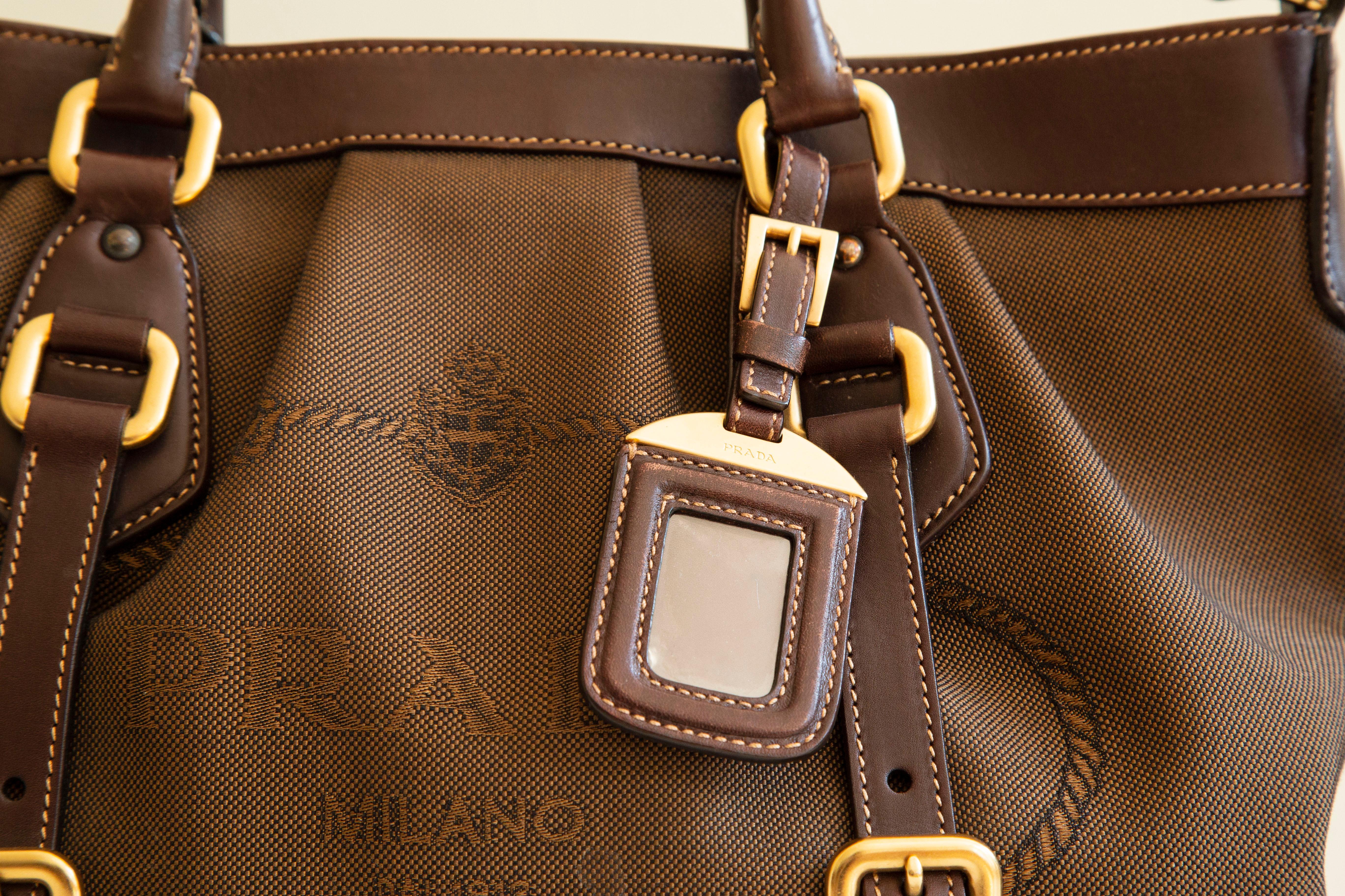 Prada Jacquard Two-Way Bag in Brown For Sale 2