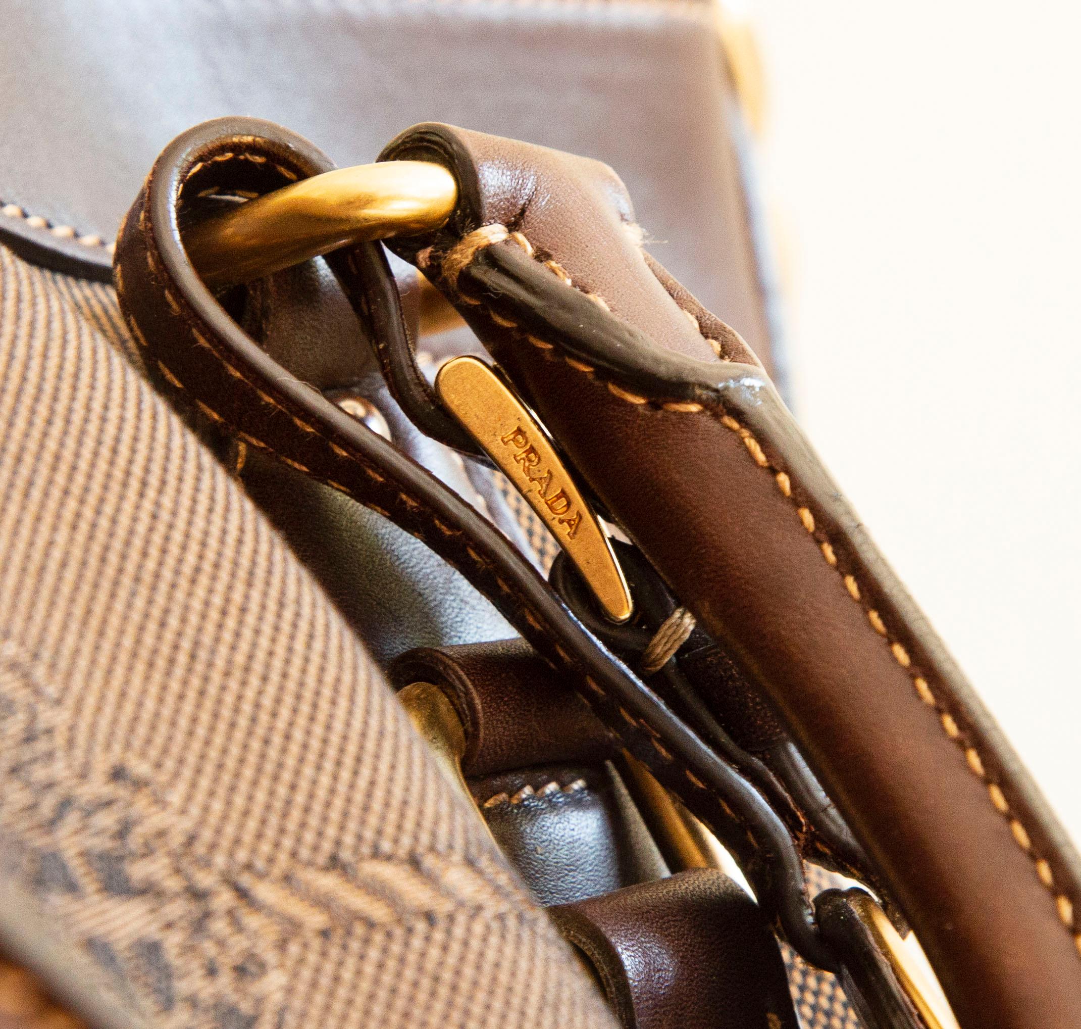 Prada Jacquard Two-Way Bag in Brown For Sale 4