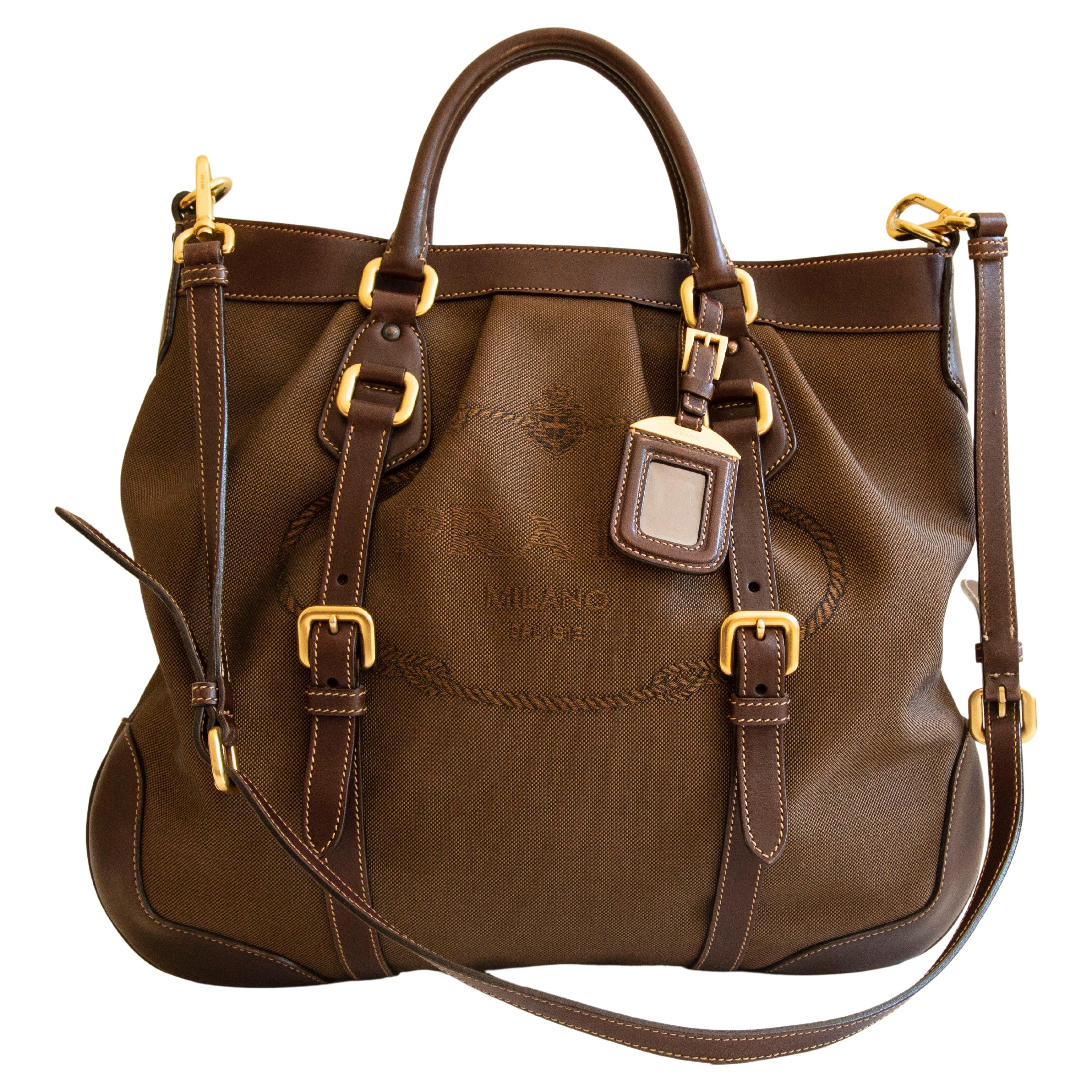 Prada Jacquard Two-Way Bag in Brown For Sale