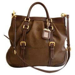 Prada Jacquard Two-Way Bag in Brown