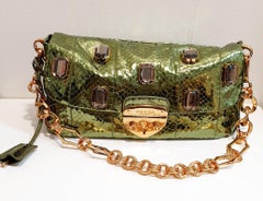Prada Jeweled  green Phyton clutch bag