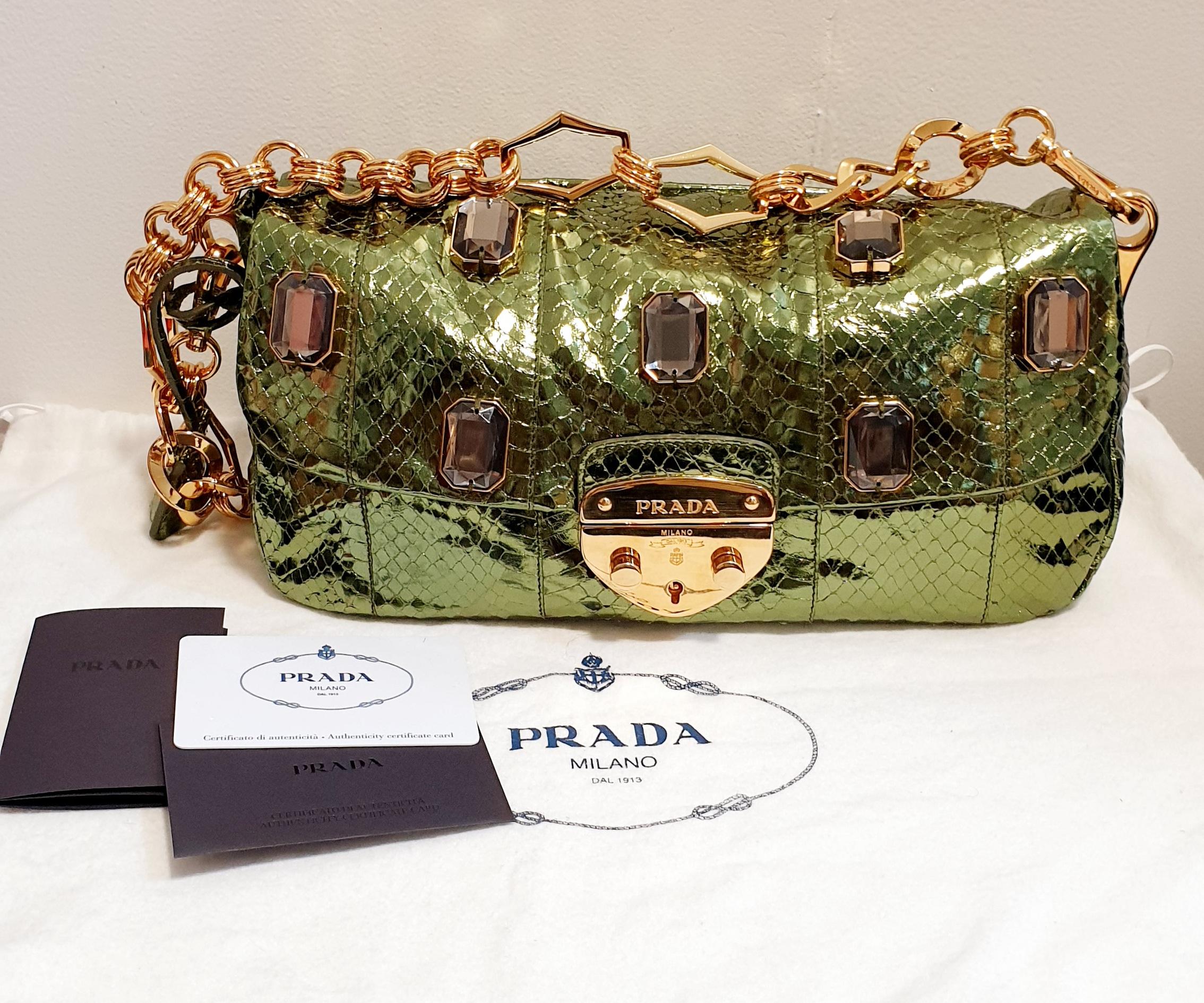 Prada Jeweled green Phyton clutch bag