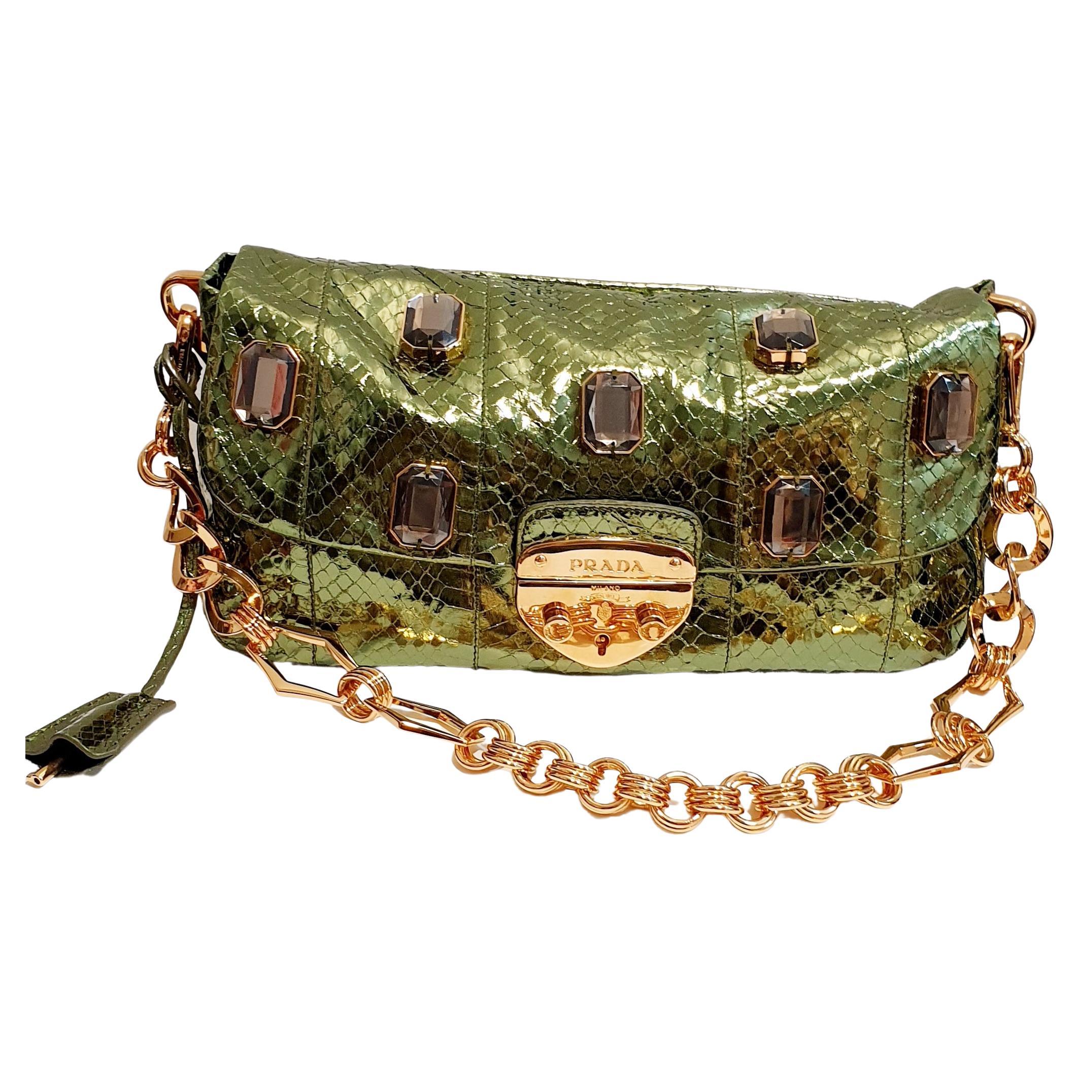 Prada Jeweled  green Phyton clutch bag