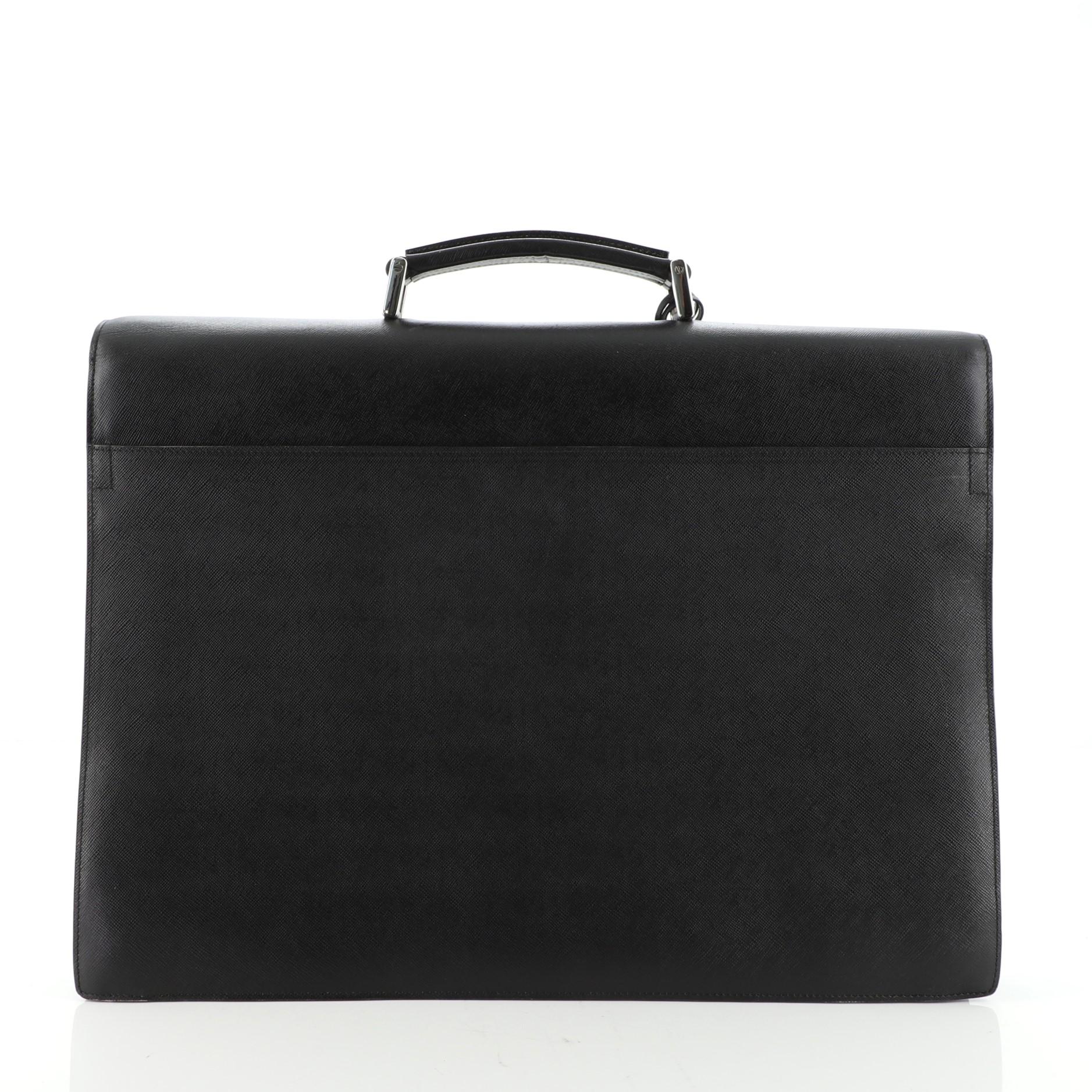Black Prada Key Lock Briefcase Saffiano Leather Large