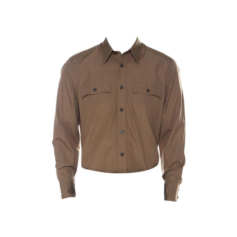Prada Khaki-Beige Cotton Poplin Safari Style Full Sleeve Shirt L