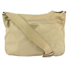 Vintage Prada Khaki Beige Nylon Tessuto Crossbody Messenger Bag 1012p38