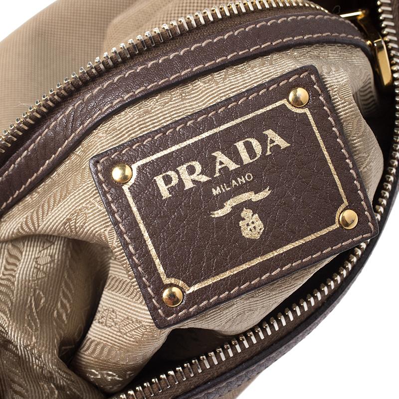 Prada Khaki/Brown Canvas and Leather Jacquard Logo Messenger Bag In Good Condition In Dubai, Al Qouz 2