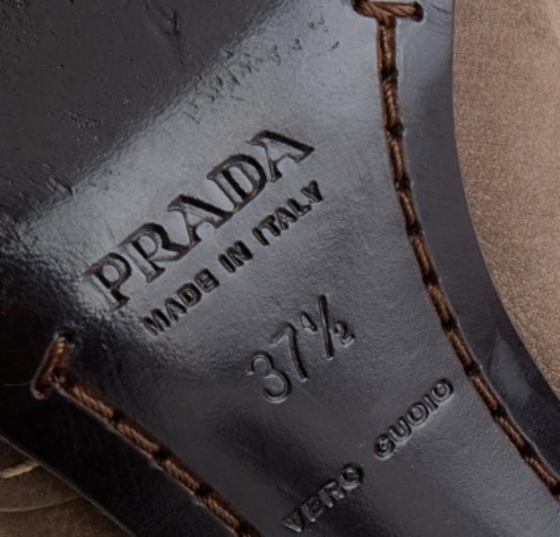 Prada Khaki Brown Stitch Leather Knot Pointed Toe Pumps Size 37.5 For Sale 3