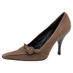 Prada Stitch by Stitch by Brown Leather Pointed Toe Pumps Size 37.5