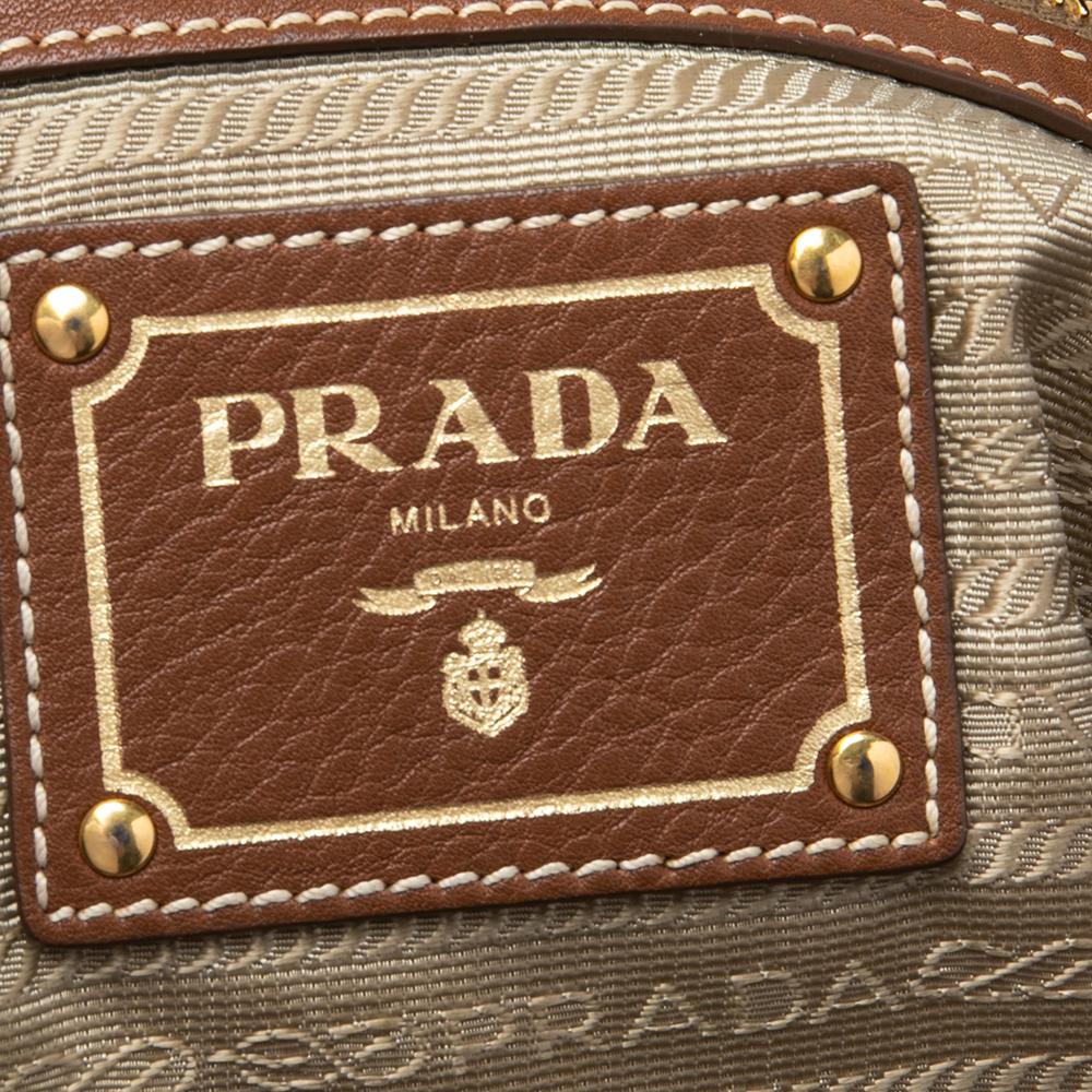 Prada Khaki Brown/Tan Logo Jacquard Canvas and Leather Tote 6