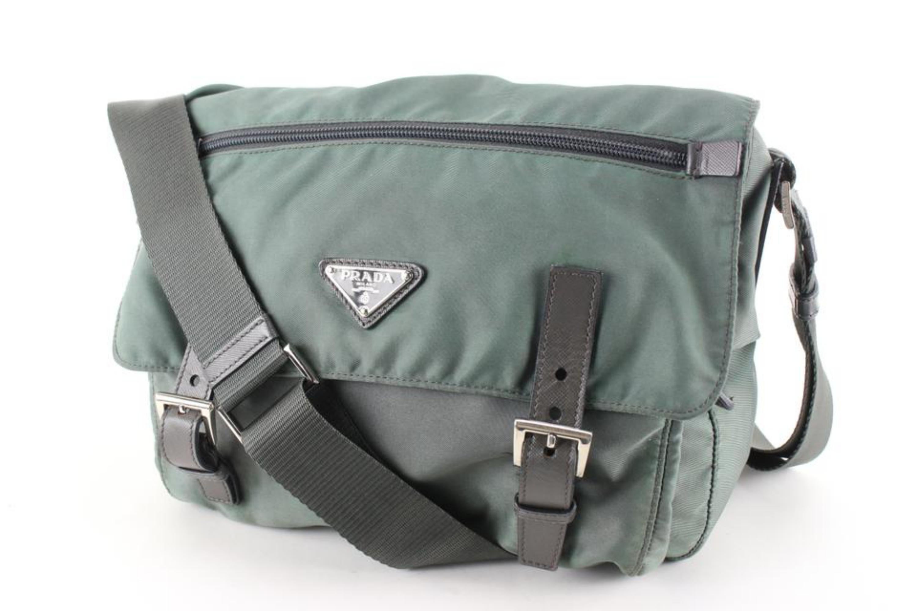 Prada Khaki Green Grey Nylon Tessuto Messenger 43p76s 5