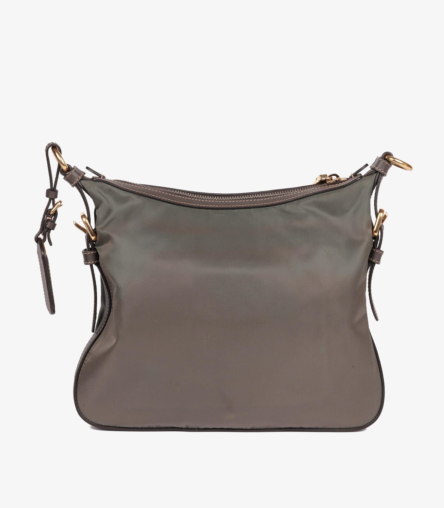 Prada Khaki Green Nylon & Saffiano Leather Crossbody Bag For Sale 2