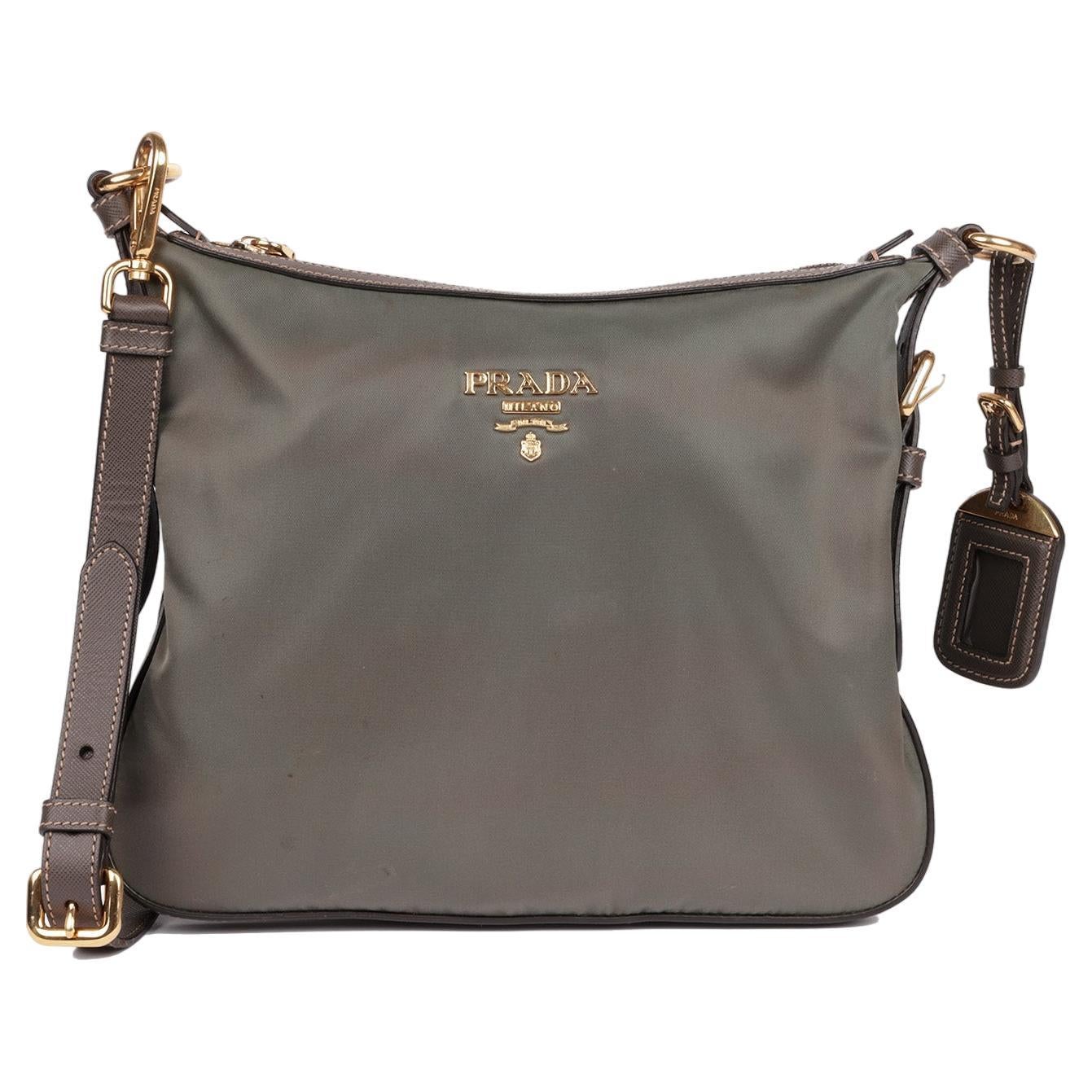 Prada Khaki Green Nylon & Saffiano Leather Crossbody Bag For Sale