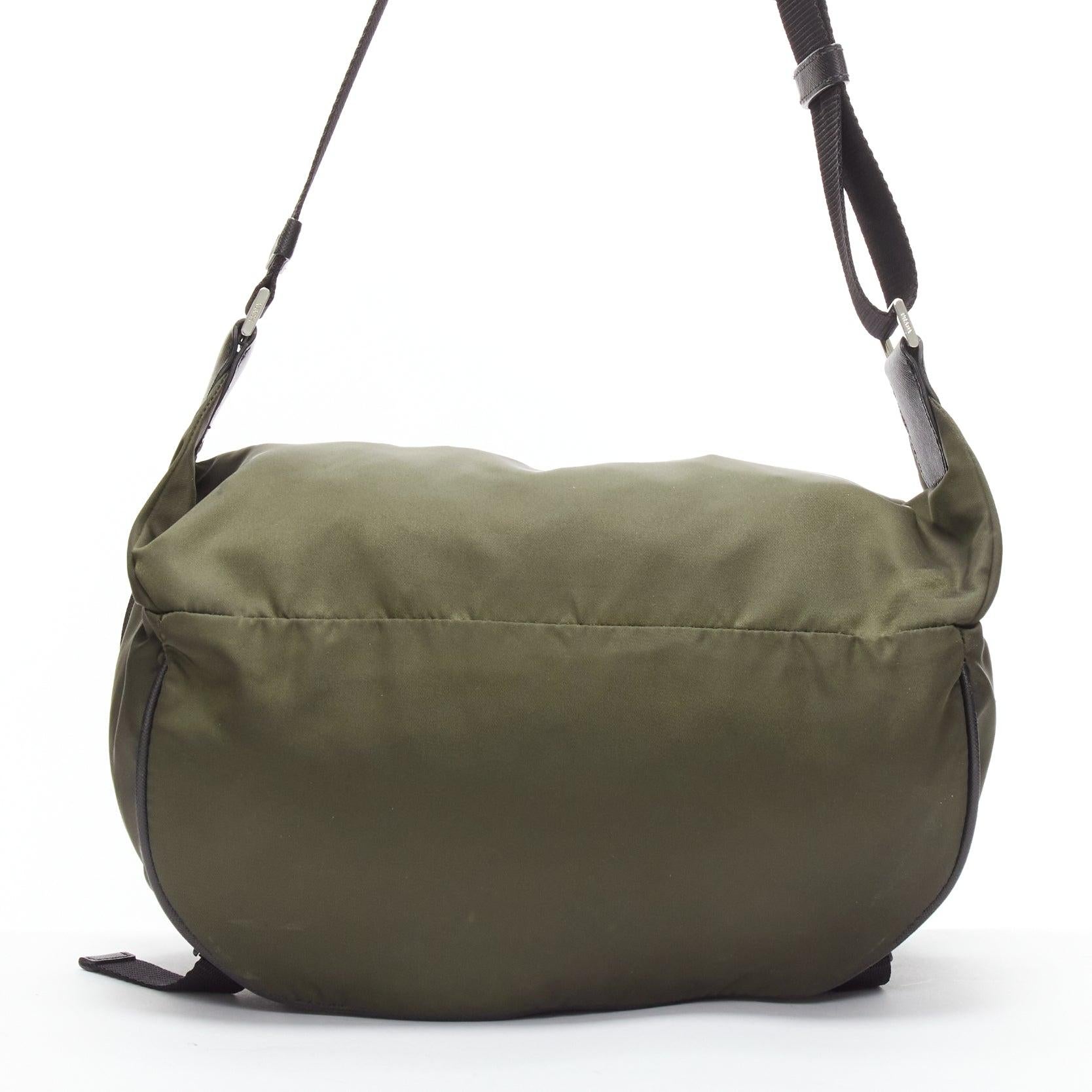 PRADA khaki green triangle logo nylon black strap crossbody bag For Sale 1