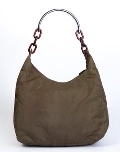 Prada Khaki Plastic Tortoise Chain Shoulder Hobo Bag