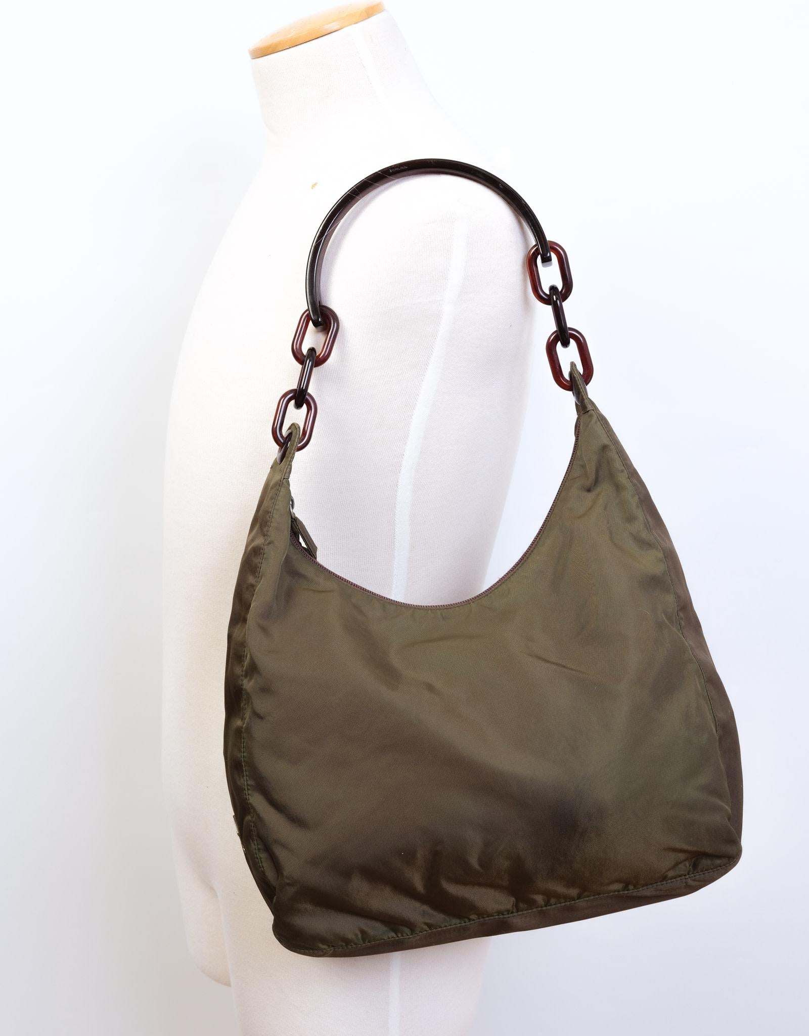 Prada Khaki Plastic Tortoise Chain Shoulder Hobo Bag For Sale 1