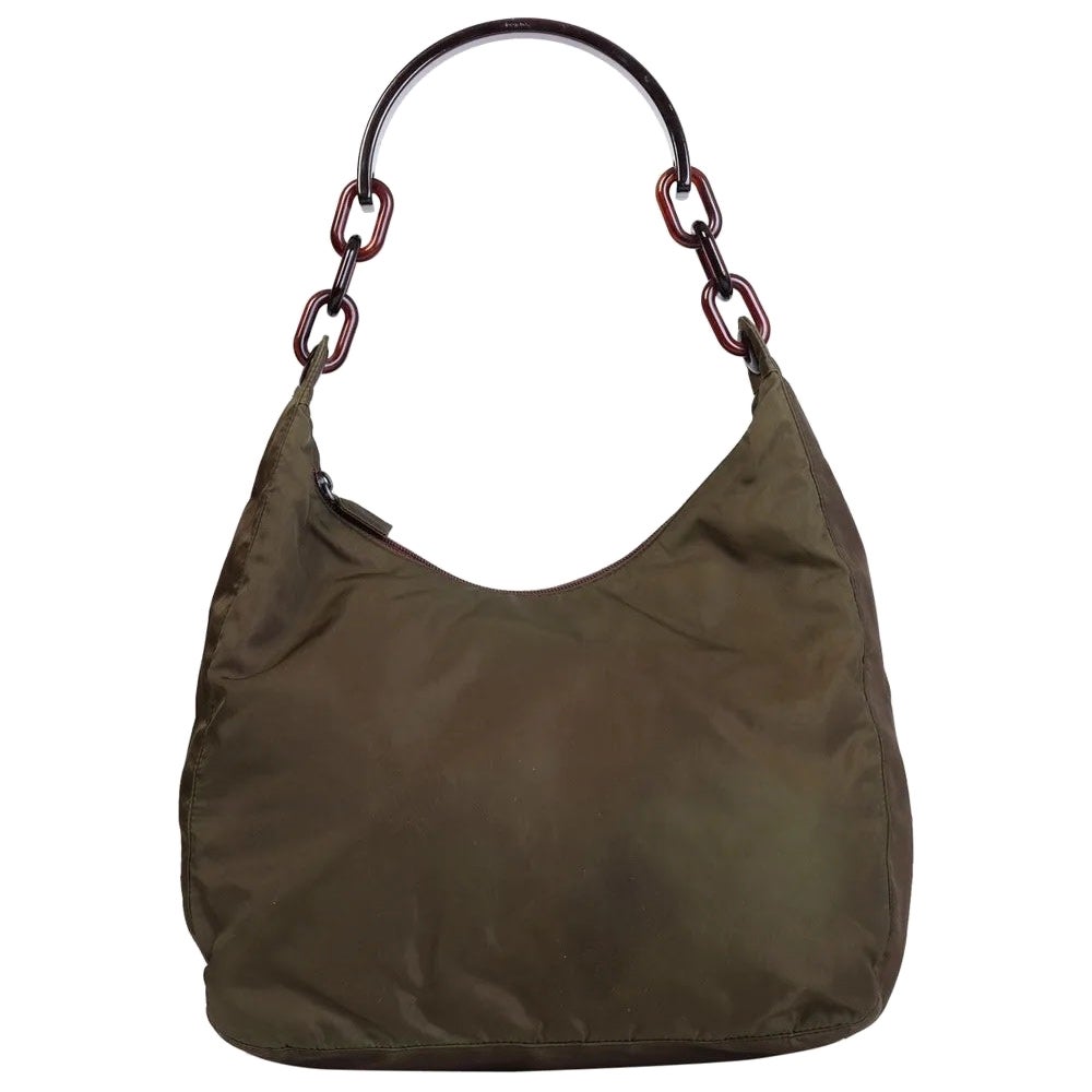 Prada Khaki Kunststoff Schildpatt Kette Umhängetasche Hobo Bag