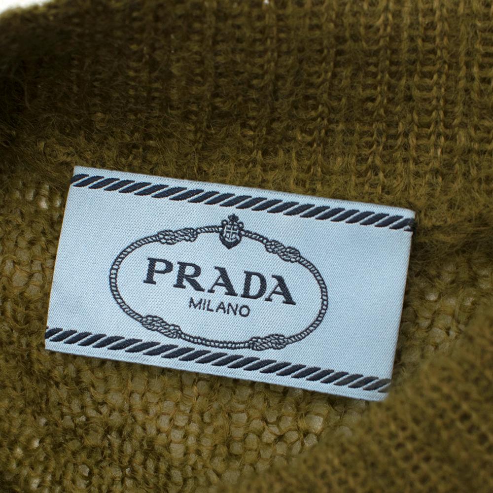Prada Khaki Semi Sheer Mohair Blend Knit Top - Size US 4 In New Condition For Sale In London, GB